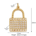 Gold-plated padlock pendant with micro-inset pearls and zircons, 23x17mm size specifications - Pearl Zirconia Padlock / Gold