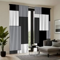 Detail view of modern geometric curtains with black white and grey polyester panels - Black White Grey Patchwork