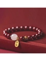 Exquisite red garnet beaded bracelet with white jade bead and golden charms - 8mm White Bead Bracelet With Cinnabar For Good Fortune #sz410
