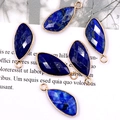 Set of 6 faceted blue waterdrop pendants with gold-plated edges for DIY jewelry making - Lapis Lazuli