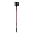 Dual-ended eyebrow brush and eyelash comb with pink wooden handle and black bristles - Double-Ended Brow Brush Eyelash Comb - Pink Handle Silver Tube