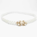 Elegant multi-layer white pearl waist belt with a golden leaf buckle for women dresses - Double Leaf Pearl Buckle (KL139-10)