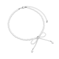 Elegant white pearl choker featuring a detailed pearl bow tie with a sparkling central diamond - White Pearl - Gold (ZW1926)