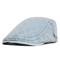 Lichtblauwe gewassen denim baret met gewatteerd ruitpatroon en gerafelde randdetails - Lichtblauw