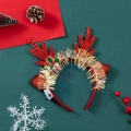 Luminous Christmas reindeer antler headband with red glitter and LED lights detail - LED Red Antlers with Ears / Red