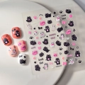 Adorable 5D embossed cat nail art stickers in pink and black for children's DIY manicure - FEB-872