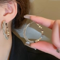 Detail of silver hoop earrings with shimmering zircons and textured metal elements - Micro-inlaid Zircon Large Spliced (53#)