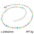 Bohemian colorful beaded metal anklet with lobster clasp and extension chain - Silver Multi-color Round Bead Style (KJ3895-Z)