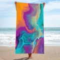 Quick-dry rectangle beach towel with abstract orange and blue fluid art print - Colorful Abstract Fluid (STJ-019-014)