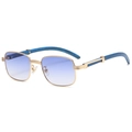 Gafas de sol cuadradas de metal dorado con patillas de madera azul y lentes degradadas - Marco Dorado Lentes Degradadas Azules