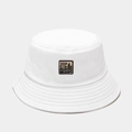 Classic white cotton canvas bucket hat featuring a vintage style denim supply woven patch - M(56-58cm) / White