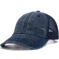 Gorra de béisbol azul marino desgastada con agujeros de mezclilla y malla transpirable - Ajustable / Azul marino