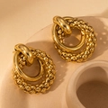 Elegant gold layered hoop earrings with textured bead ring and polished finish design - Gold Multi-Nested Beaded Texture Hoop (BJGE0726)
