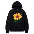 Felpa nera a maniche lunghe con stampa girasole vibrante e tasca a marsupio - S / Nero