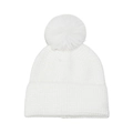 Classic white ribbed knit beanie hat featuring a large soft faux fur pom-pom on top - M (56-58cm) / White