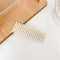 Elegant rectangular pearl hair clip with creamy white pearls on a silver metal base - Vintage Square Full Pearl Clip