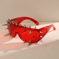 Punk style translucent red oversized sunglasses with metallic studs in 45-degree view - No. 3 25 Spikes / Red