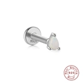 S925 sterling silver ear stud featuring a pear-shaped white opal and flat back post - Silver #6 (Pear Shape)