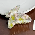 Pince à cheveux papillon élégante en acétate marbré rose et vert avec clip en métal doré - Vert Fleuri