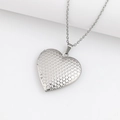 Silver stainless steel heart locket necklace with geometric patterns and link chain - Granular Heart/Steel