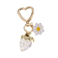 Cute strawberry and daisy gold heart keychain accessory for women bag decoration - Transparent White Strawberry