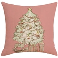 Funda de cojín navideña rosa con diseño festivo de árbol y caballo balancín a mano - Árbol de Navidad rosa dibujado a mano/TQYM48-4