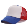Three-color mesh trucker hat in red white and blue with classic foam front panel - One Size / Royal Blue + White + Red Mesh