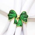 Emerald green bow napkin ring with gold accents on white napkin - Green Bow Style 127