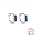S925 sterling silver hoop earrings featuring blue rectangular zircon in silver finish - Platinum-Blue Zirconia