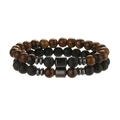 Set di braccialetti con perline da 8 mm in occhio di tigre naturale e pietra lavica nera - Occhio di Tigre e Pietra Lavica (Set di 2)