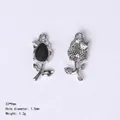Silver metal rose flower pendant with black inlay for DIY jewelry crafting, size 22x9mm - 84447 Black