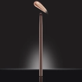 Bronze handle makeup brush shown with a shimmering metallic bronze powder swatch - Detail Brush