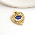 Golden heart-shaped evil eye pendant with sparkling white zircons for jewelry making - 08-Heart Shape Blue Eye With Rhinestone