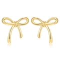 Elegant gold polished bow stud earrings displayed on a white background with soft reflections - Gold 3D Bowknot