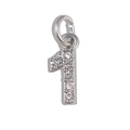 Silver stainless steel number 1 pendant inlaid with white sparkling zircons - Number 1 / Silver