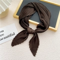 Pleated dark brown silk scarf with rich wrinkled texture and glossy finish for women - Brown