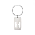 Silver brushed metal keychain featuring a rectangular tag with a hollowed-out letter H - Letter H