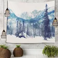 Wandteppich mit blauer Winter-Schneeband-Waldlandschaft für Schlafzimmer-Deko - Eisblau Schneeberg-SM34