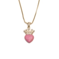 Collana con ciondolo a corona dorata, cristallo a cuore rosa e catena box - Oro Rosa Cuore