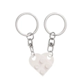 Matching white brick heart couple keychain made of creative building blocks for partners - White