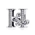 925 sterling silver charm bead featuring letter H with cubic zirconia and filigree details - Letter H
