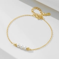 Elegante bracciale in argento S925 placcato oro con tre perle bianche e perline dorate - Argento 925 / Oro