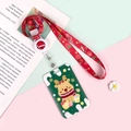 Weihnachts-Kartenhalter mit grünem Rentier-Design und rotem Lanyard für Ausweise - Grüner Hintergrund Kleines Rentier / Einziehbares langes Weihnachtsband (Weihnachtsmütze)