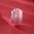Pink cat eye gemstone charm in S925 sterling silver for DIY heart jewelry bracelets - 925 Silver/Cat Eye Stone / Pink Cat Eye Stone Round Bead Charm (BSC1085)