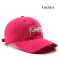 Retro rose red cotton baseball cap with white embroidered lettering and curved brim - Rose Red