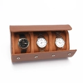 Brown PU leather watch storage box with three slots and soft interior pillows - 3 Slots Cross Pattern Brown