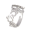 Minimalist silver open ring featuring a continuous hollowed cat paw print design - Paw Print-Silver