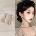 Elegant S925 silver pearl drop earrings with sparkling rhinestones and gold accents - French Elegant Pearl Earrings - E5724 Gold