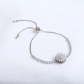 Bracciale girasole argento regolabile con zirconi cubici e catena stile tennis - Fiore Rotante (TS0194) / Argento