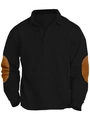 Men's black long sleeve polo shirt with brown elbow patches and knitted texture - S / Black